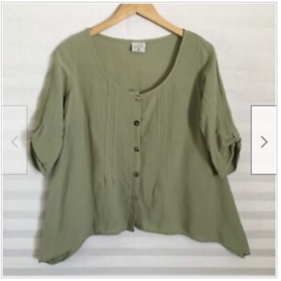 Click by Color Me Cotton Tops - Click By Color Me Cotton Shirt Womens Button Up Shark Hem Crinkle